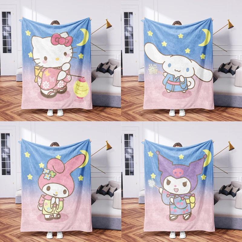

Hello Kittys Blanket Sanrios Kuromi Anime Cinnamoroll Kawaii Printing Cartoon Child Summer Air Conditioning Blanket Girl Gift