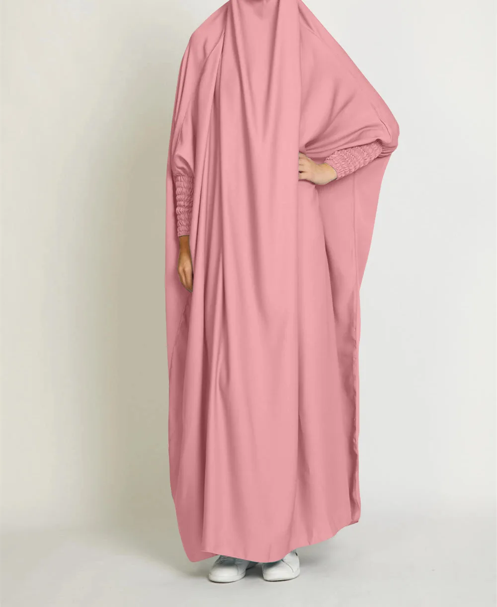 New Ramadan Batwing Modest Satin Jilbab Prayer Abaya Dubai Nida Muslim Hijab Dress Women Kaftan Robe Long Khimar Islam Djellaba