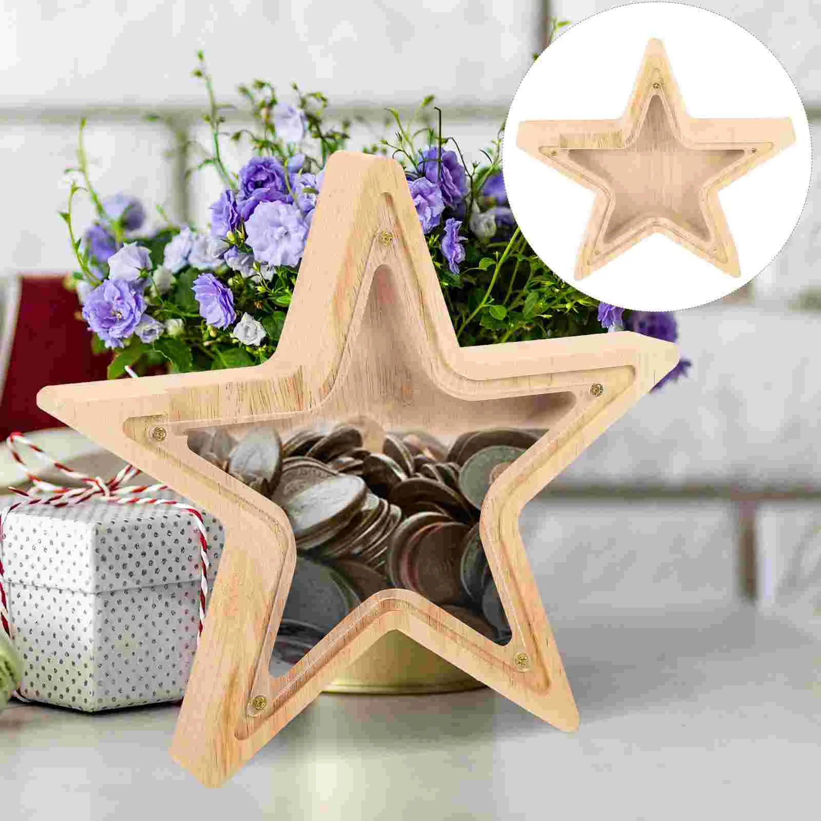 

Star Piggy Bank Practical Wood Shape Money Storage Holder Children Saving Pot Fashion Decoration