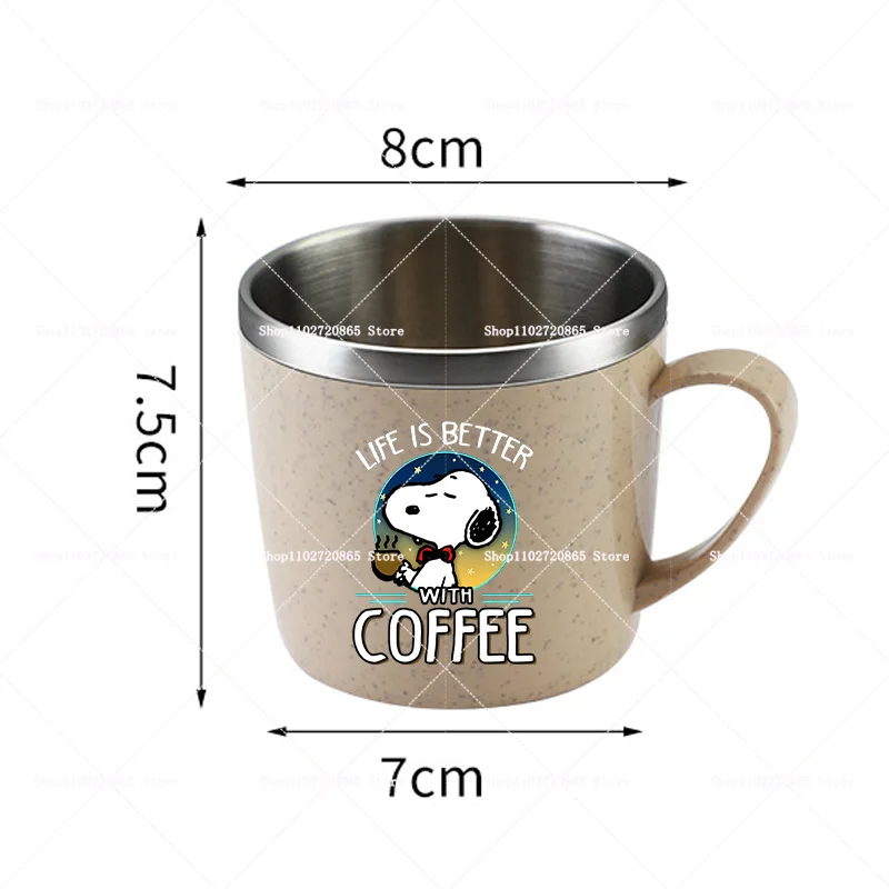 Кружка Snoopys из нержавеющей стали 304 с соломинкой из пшеничного волокна, милая аниме-кружка для кофе, молока, воды, домашняя, противоожоговая, стеклянная, подарок (art.: 3920da89f405d) - 3920da89f405d