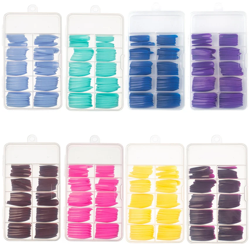 

100Pcs/box Gloss Press on Nails Solid Color False Fake Tips Wearable Coffin Nails for Girl Fingernails