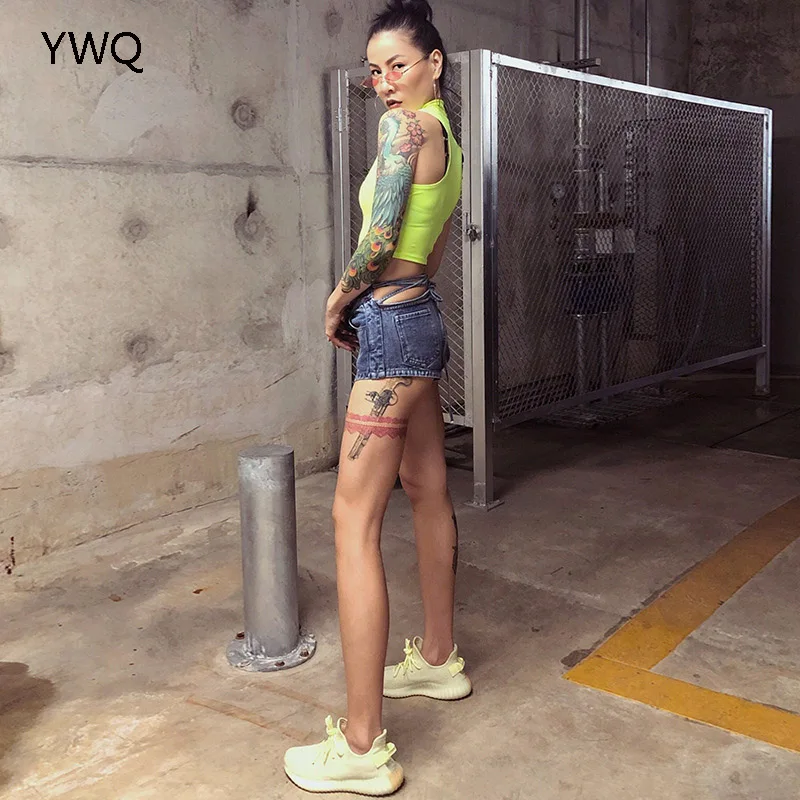 YWQ для ночного клуба пикантные с бантом на шнуровке женские джинсовые мини-шорты