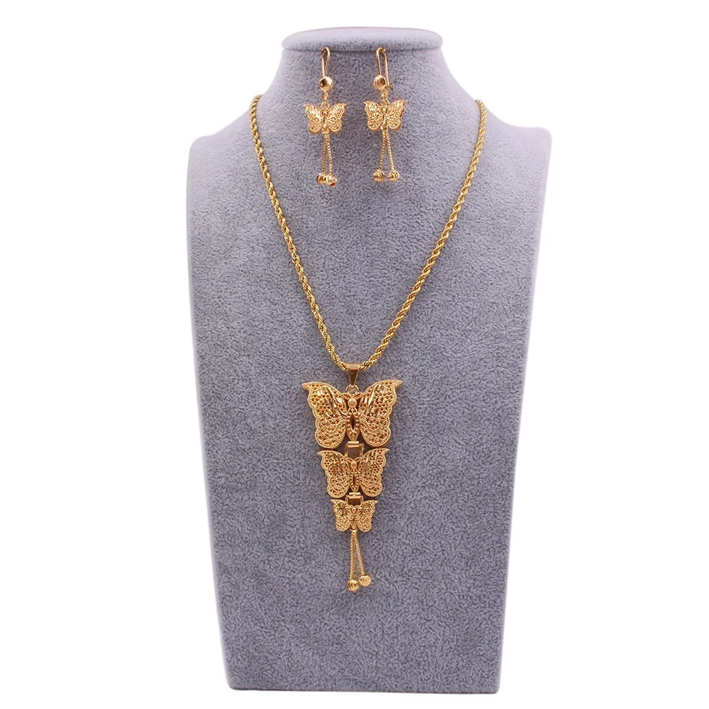

New RoseL Arabian 24K gold jewelry set women's middle Eastern wedding necklace earring set Saudi Arabia Bridal Gold High
