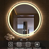 round smart makeup mirror with led light backlight tri color touch defogging wall hanging bathroom mirror vanity bathroom decor