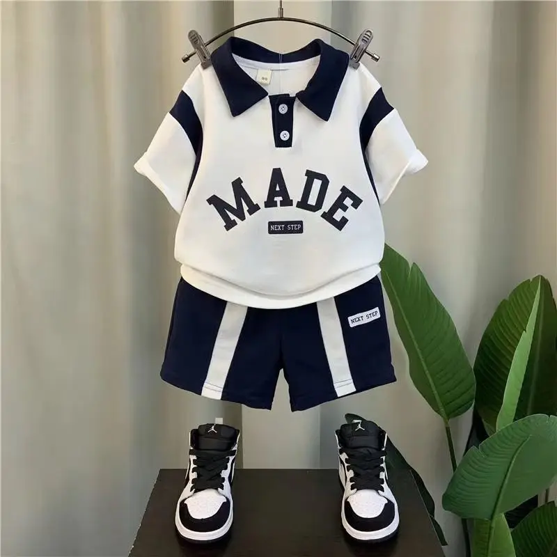 Boys' Summer Suit 2022 New Cool Handsome Boy Polo Shirt Shorts Fried Street Children's Two-Piece Suit