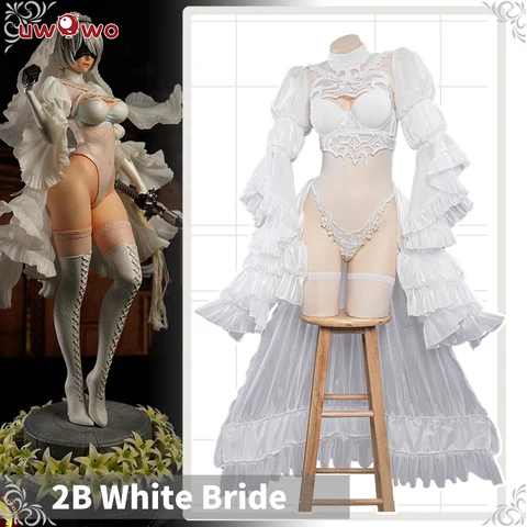 In Stock UWOWO Nier: Automata Yorha 2B Cosplayb Costume Black/White Wedding Dress Bride Costume Costume Outdoor Dress For Women