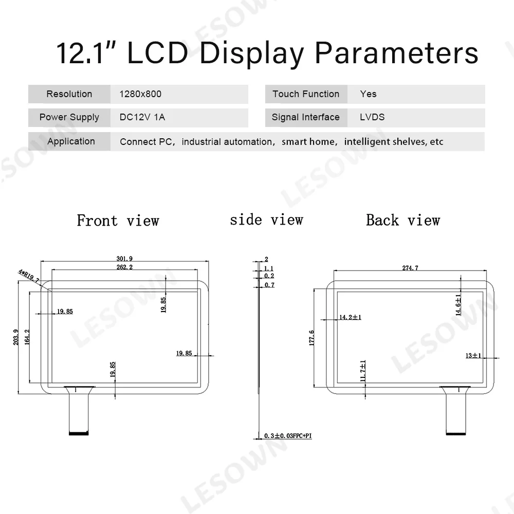 Фото Модуль дисплея LESOWN 12,1 дюйма, экран 1280x800 с платой драйвера, Plug & Play, 10-точечный сенсорный экран №4