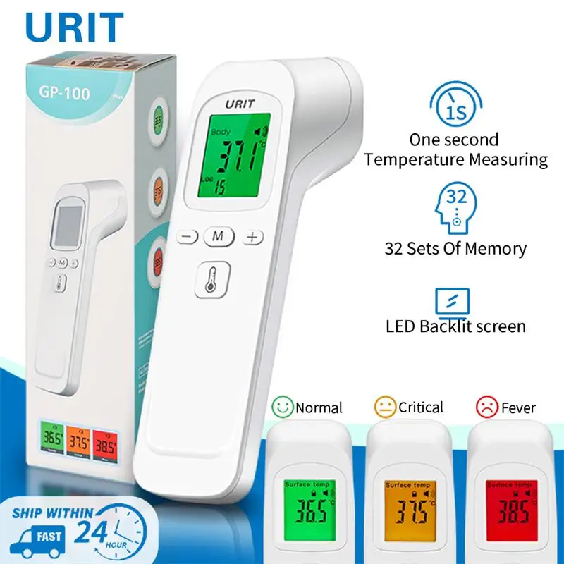 

Цифровой термометр для лба URIT, Бесконтактный инфракрасный медицинский термометр для измерения температуры тела, инструмент для измерения ...
