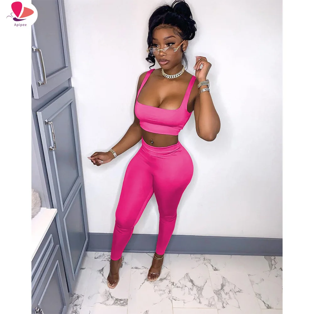 Однотонный повседневный короткий комплект из двух предметов с пупком женский