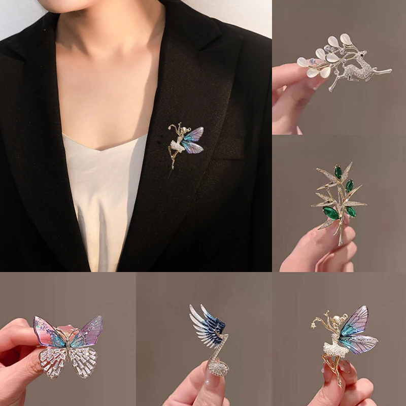 

Temperament Butterfly Fairy Flower Wreath Rhinestone Brooch Pins Fashion Jewelry Suit Pin Gemstone Inlaid Generous Brooch