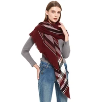 chenkio womens warm long shawl winter wraps large scarves knit plaid triangle scarf female winter to increase shawl stripe scarf