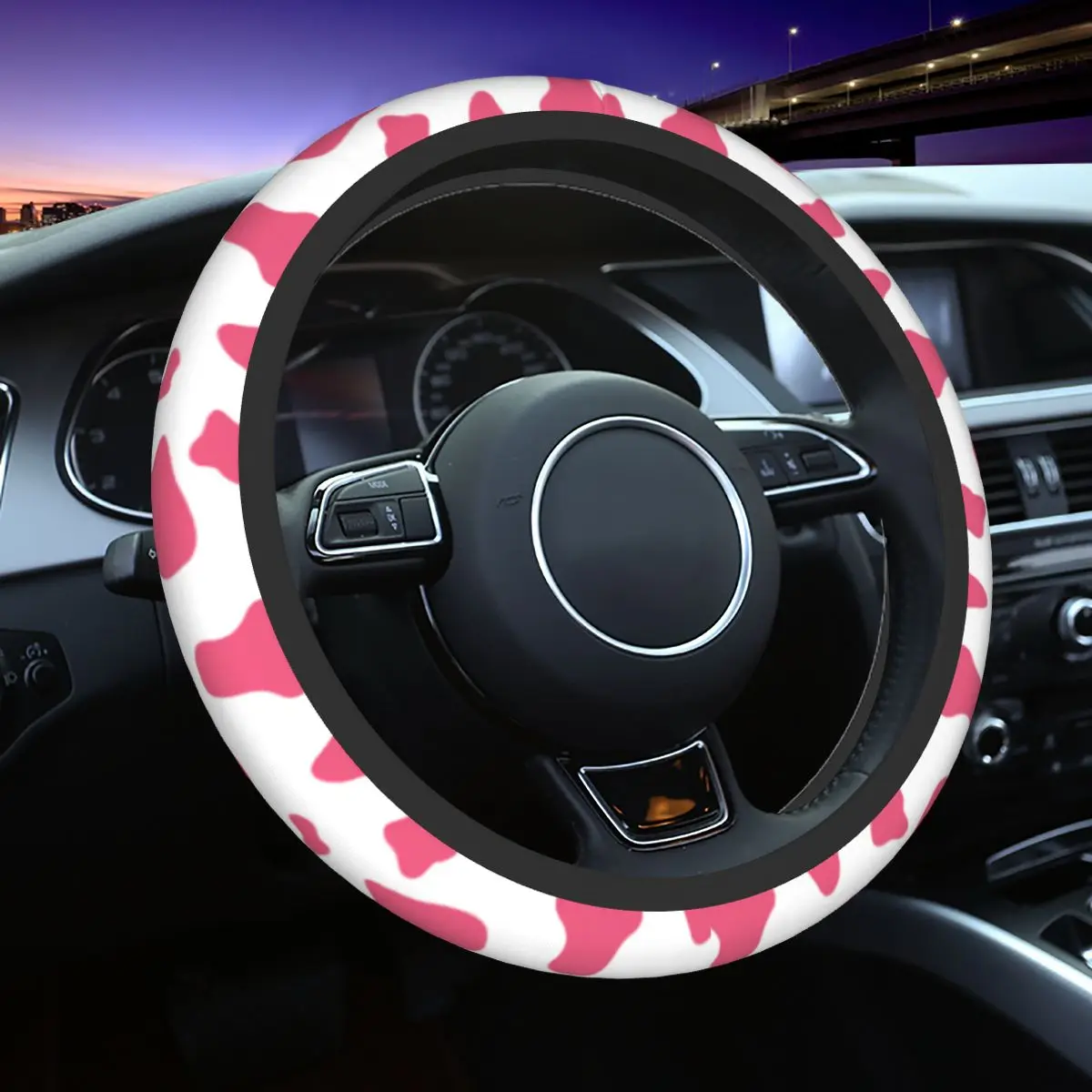 

Cow Print Pattern Pink Car Steering Wheel Cover 38cm Anti-slip Auto Steering Wheel Protector Auto Decoration Car Accessories