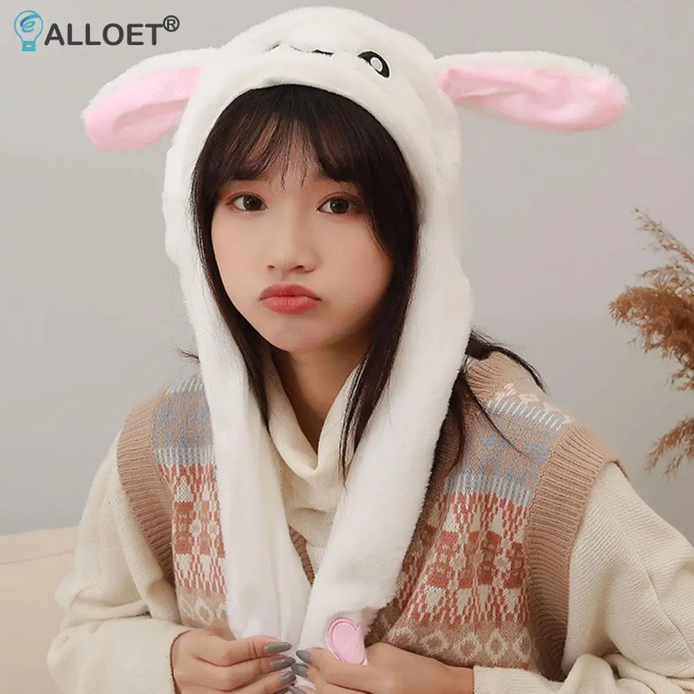 

LED Glowing Cartoon Rabbit Hat Beanie Winter Plush Moving Bunny Ears Earflaps Movable Cute Rabbit Ears Toy Caps for Women Child