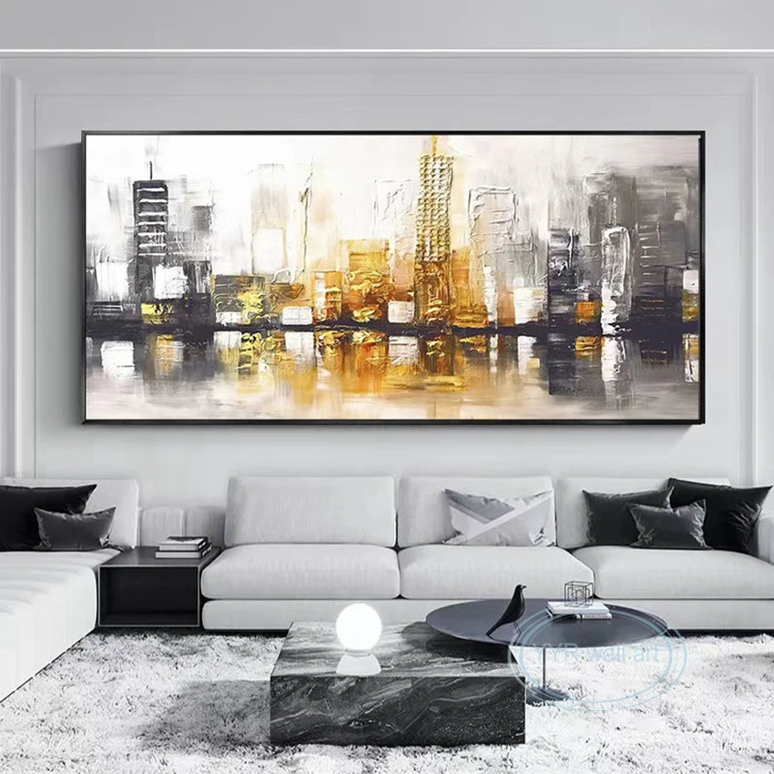 

3D Impression City, 100% г., Текстура холста ручной работы, картина маслом, настенное художественное украшение, настенная роспись для дома, отеля, диван...