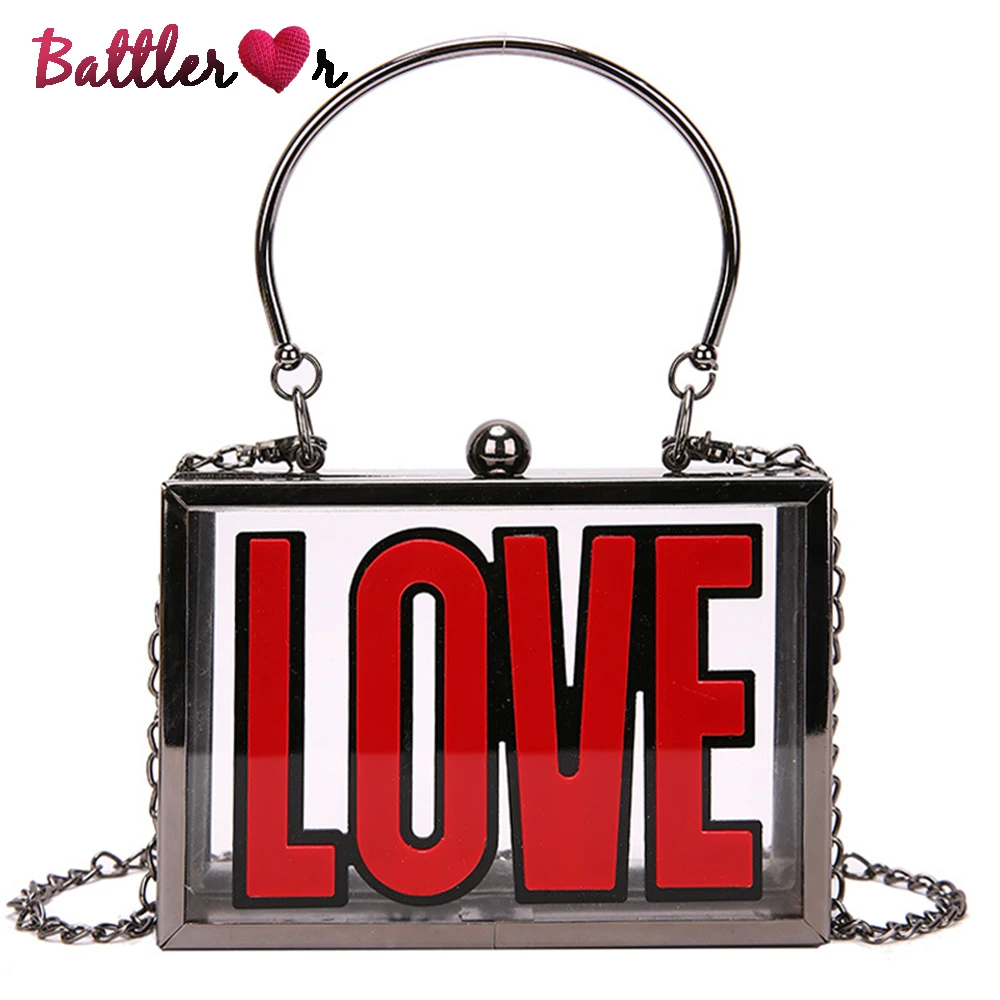 

Transparent Acrylic Box Style Party Handbag Women's LOVE Letters Fashion Chain Shoulder Crossbody Bag Female Purses Wedding Flap