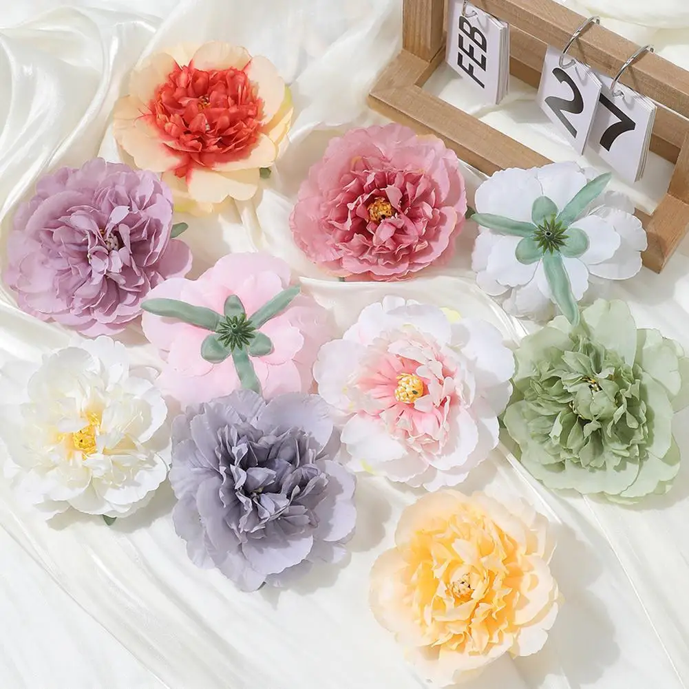 

5pcs Artificial Peony Flower Heads Handmade Silk Fake Flowers For Home Room Wedding Decoration