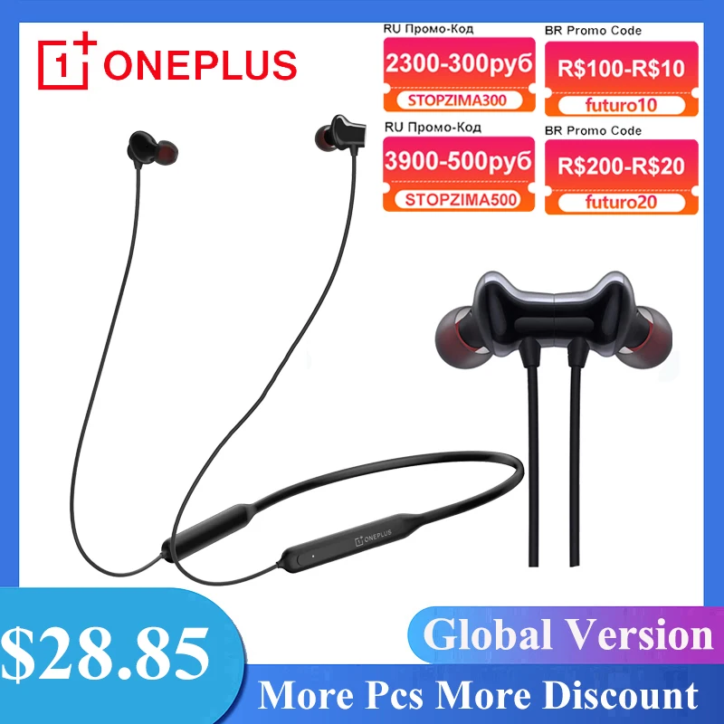  Беспроводные наушники OnePlus Bullets Z, версия для басов, регулируемая Магнитная Зарядка, IP55, спортивные наушники с быстрым переключателем 