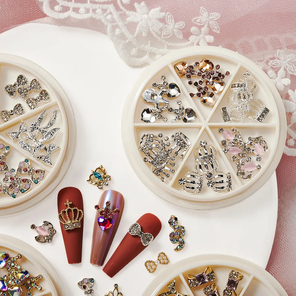 

30Pcs Mixed Styles Alloy Nail Charms 1Box Snake/Heart/Bow/Crown..Rhinestone Nail Parts Jewelry 3D Gold&Silver nail Alloys Decor*