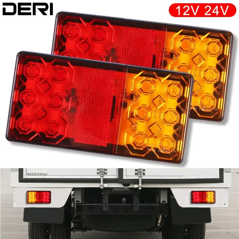 

12LED Tail Light 12V 24V For Truck UTE Trailers Caravans Campers Buses Vans Rectangle TailLight Amber Red Turn Signal Lamps