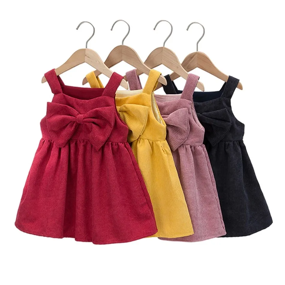 

Little Girls Corduroy Bow Dress Sleeveless Garment Cute Clothes For Kids Vigorous Children Skirt Picnic Hiking Leisure Wear
