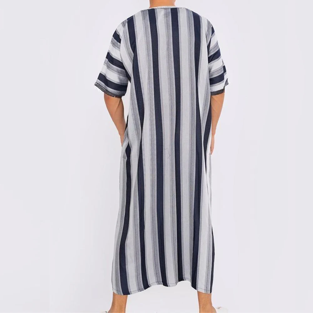 New Trendy Embroidery Muslim Jubba Thobe  For Men Islam Kaftan Abaya Pakistan Saudi Arabia Djellaba Short Sleeve 1Piece LongDres