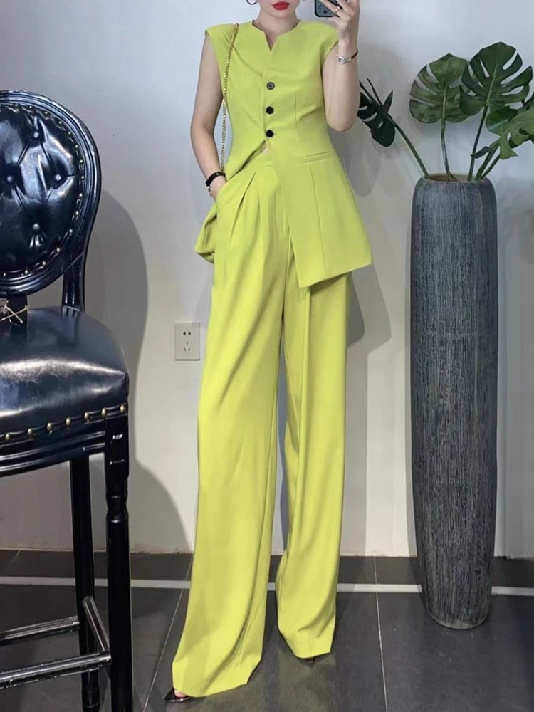 

Женский винтажный жилет, костюмы с блейзером, летние элегантные куртки без рукавов, широкие брючные костюмы, Модный деловой Женский комплек...