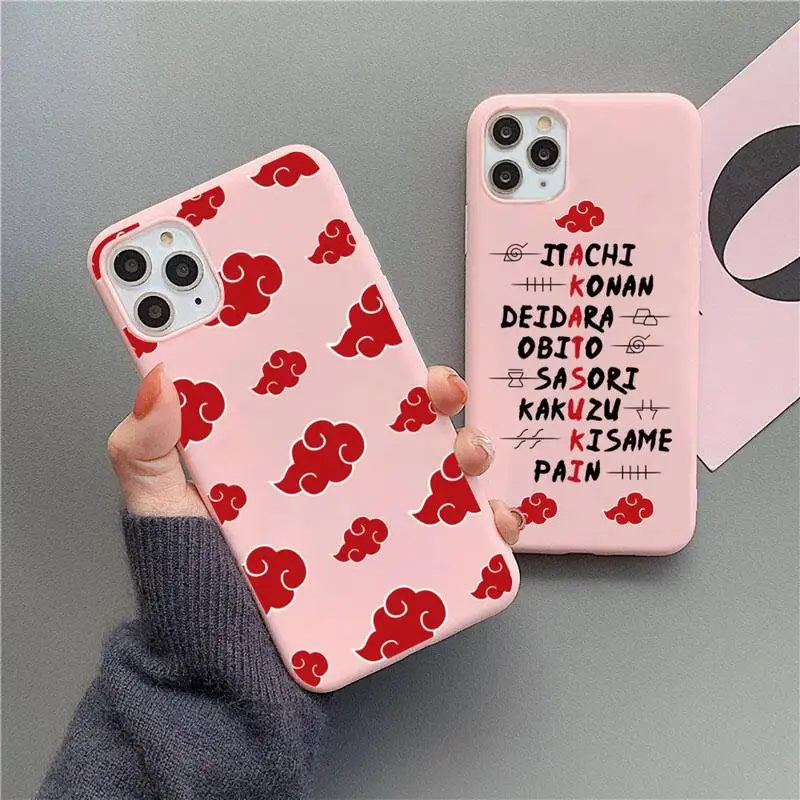 

Anime N-Narutos-Akatsukis Phone Case For iphone 13 12 11 Pro Max Mini XS 8 7 6 6S Plus X SE 2020 XR Matte Candy Pink Silicone