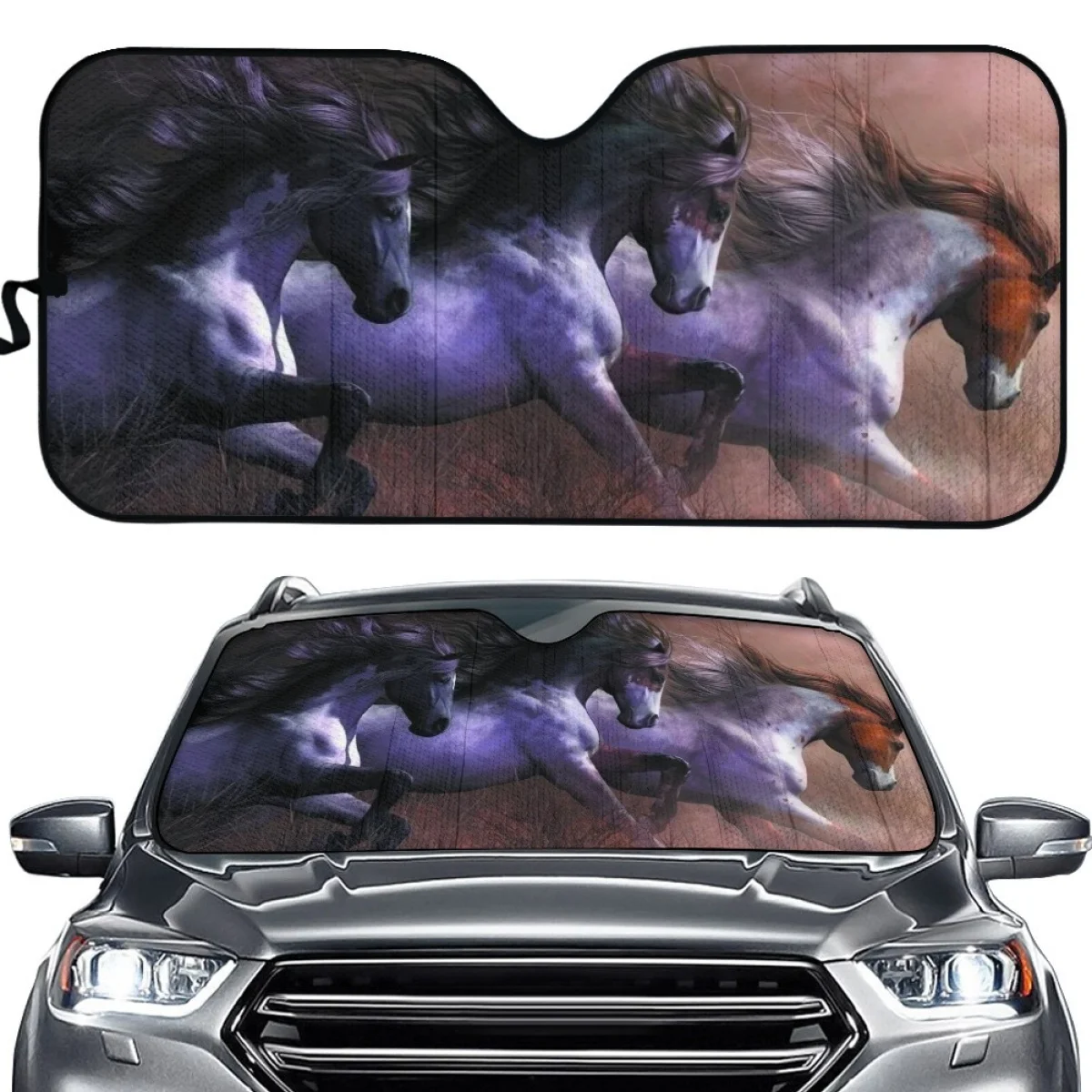 

INSTANTARTS Amazing Wild Horses Car Sun Shade Foldable Auto SunShade Reflector for Windshield Anti-UV Protection Cover for SUV