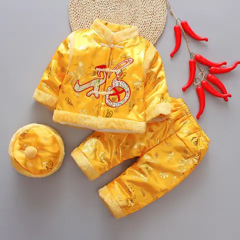 Новогодний костюм Тан для малышей, 10 цветов, 3 шт., традиционные китайские детские костюмы на годовщину, зимние пятнистые хлопковые теплые костюмы Hanfu для мальчиков и девочек