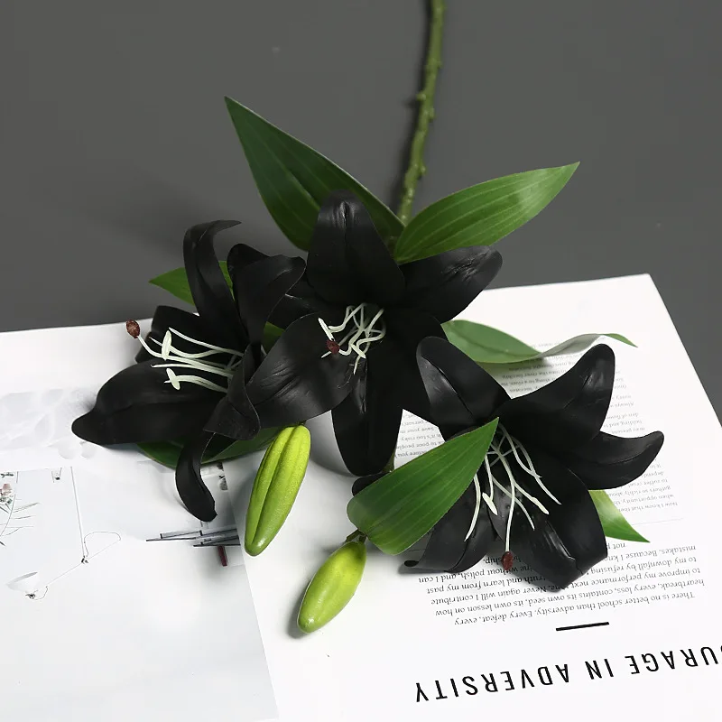 

Искусственная ветка лилии Jiumengya, черная, 5 головок