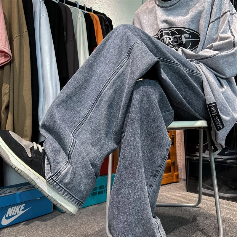 

Джинсы мужские прямые свободного покроя, модные штаны из денима с широкими штанинами в японском стиле, повседневные штаны в стиле Харадзюку, Y2k