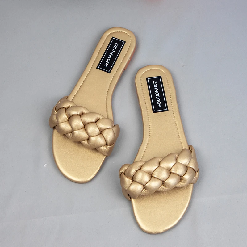 Z Brand Design Woman sandals Shoes 2023 Summer Outside Lslides Open Toe Woven Slip on Beach Shoes Flat Heel Women's Sandals