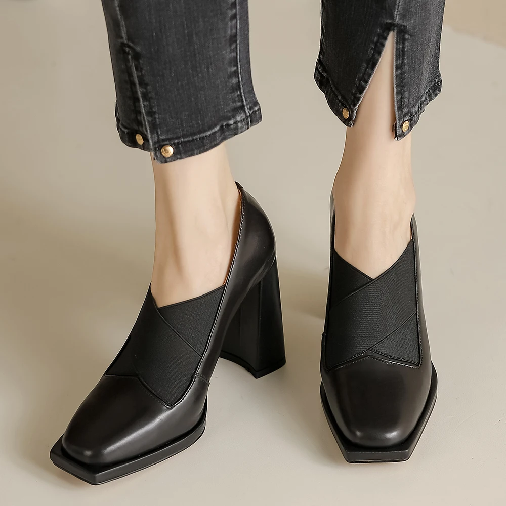 Cialisa Fashion Pumps For Lady 2023 Spring New Apricot Square Toe Genuine Leather Footwear Elegant Super High Heel Women's Shoes