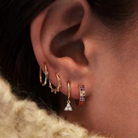 summer fashion colorful zircon triangle stud earrings 4 piece set for womens temperament vintage alloy diamond eardrop jewelry