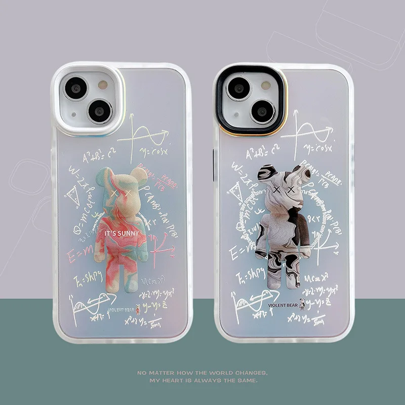 

Laser Watercolor Tide Bear Phone Case Cover for IPhone 7 8 Plus 11 12 13 Pro X XR XS Max Shockproof Case for IPhone 13 Cases