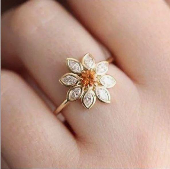 

Delysia King Casual Women Sun Flower Ring Zircon Inlay Daisy High-grade Grace Temperament Accessories