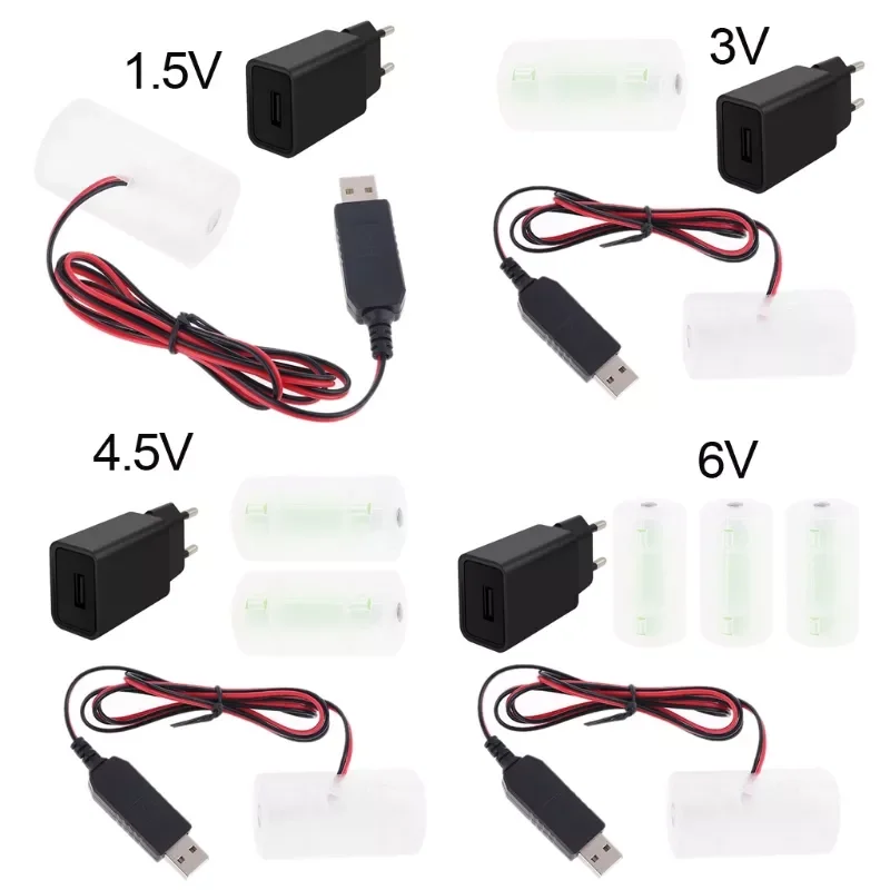 

EU Plug USB Battery Power Supply Adapter Can Replace 1 to 4pcs 1.5V 3V 4.5V 6V D Size LR20 Battery Eliminator 1m Cable for Clock