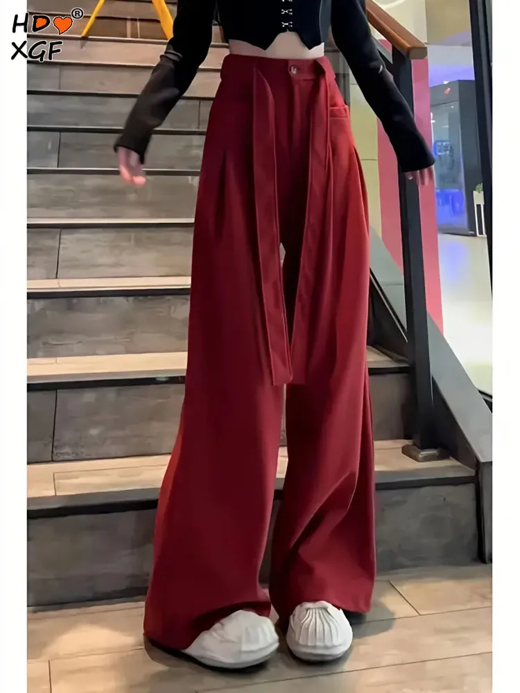 

Простые однотонные мешковатые брюки для женщин, винтажные широкие брюки с высокой талией и эластичным шнурком, универсальные повседневные брюки в стиле Харадзюку