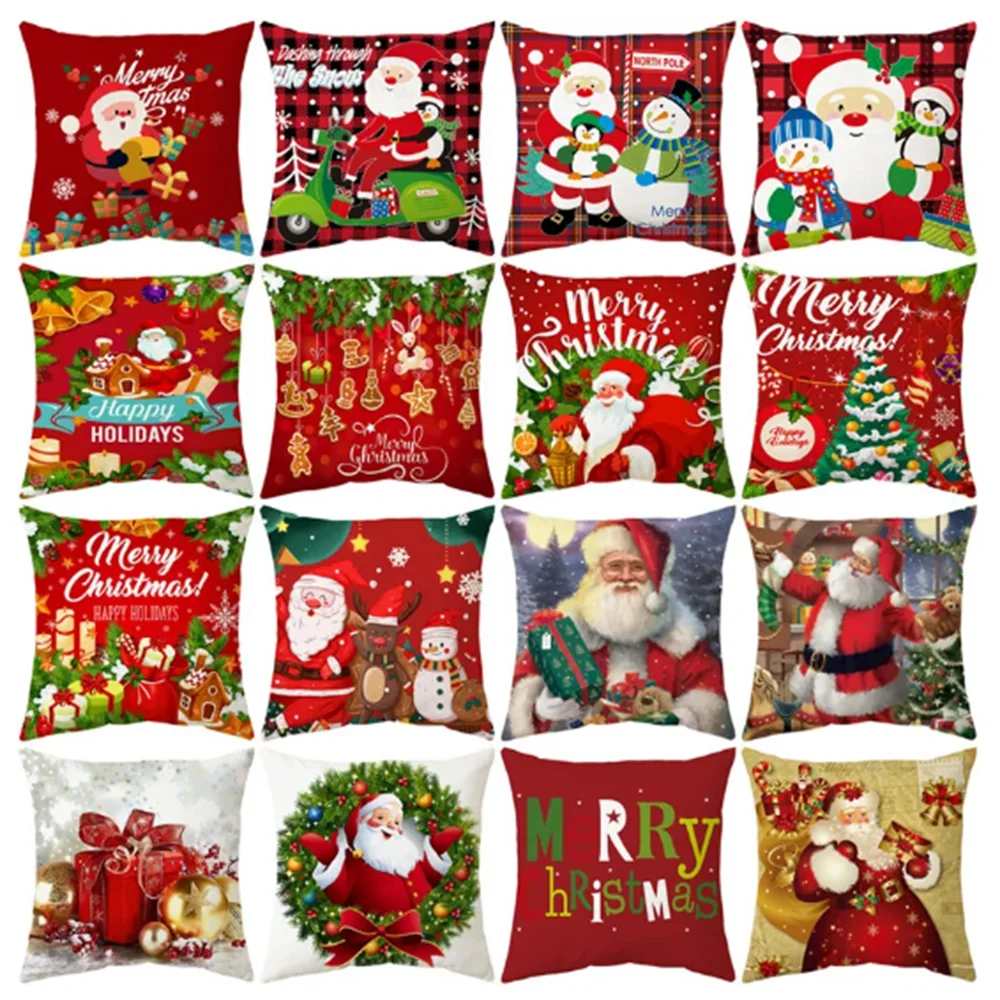 

Pillowcase for Christmas Merry Sofa Home and Decoration New Year Santa Claus Printing Bedroom Decoration
