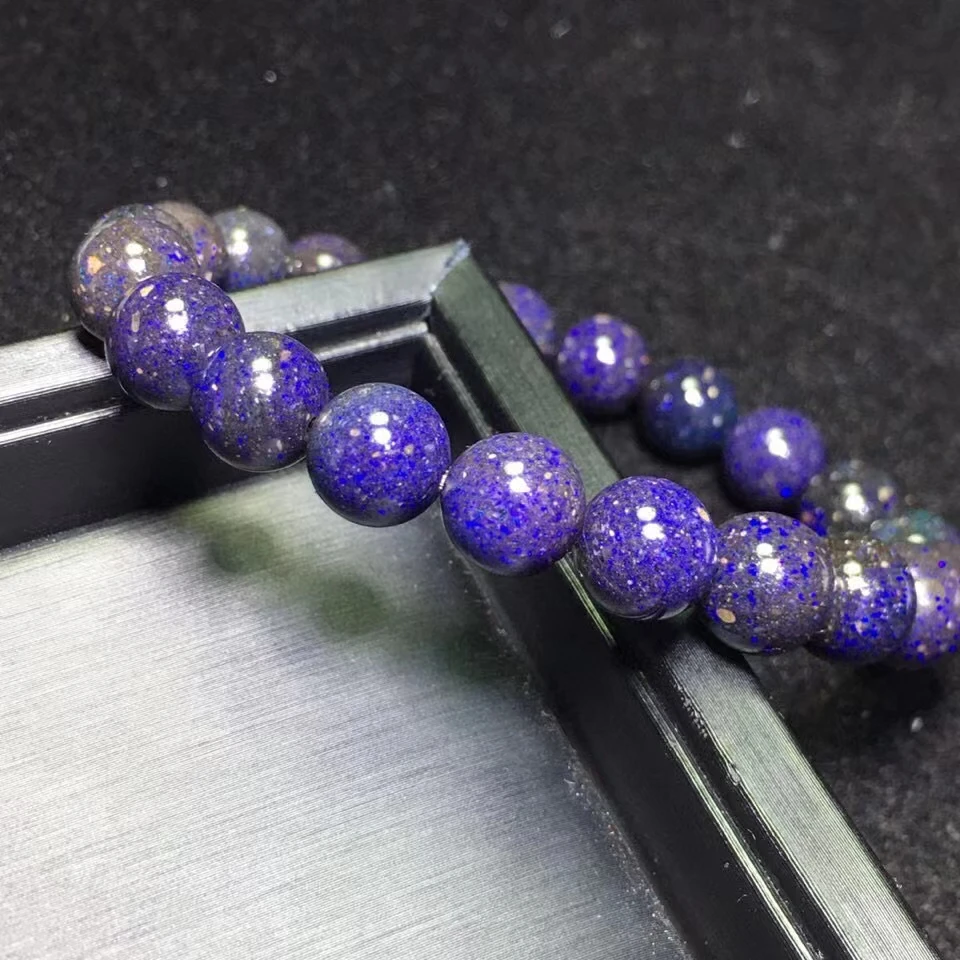 

Natural Black Opal Gemstone Bracelet Round Beads 9.2mm Purple Opal Flash Light Stretch Women Men Jewelry AAAAA