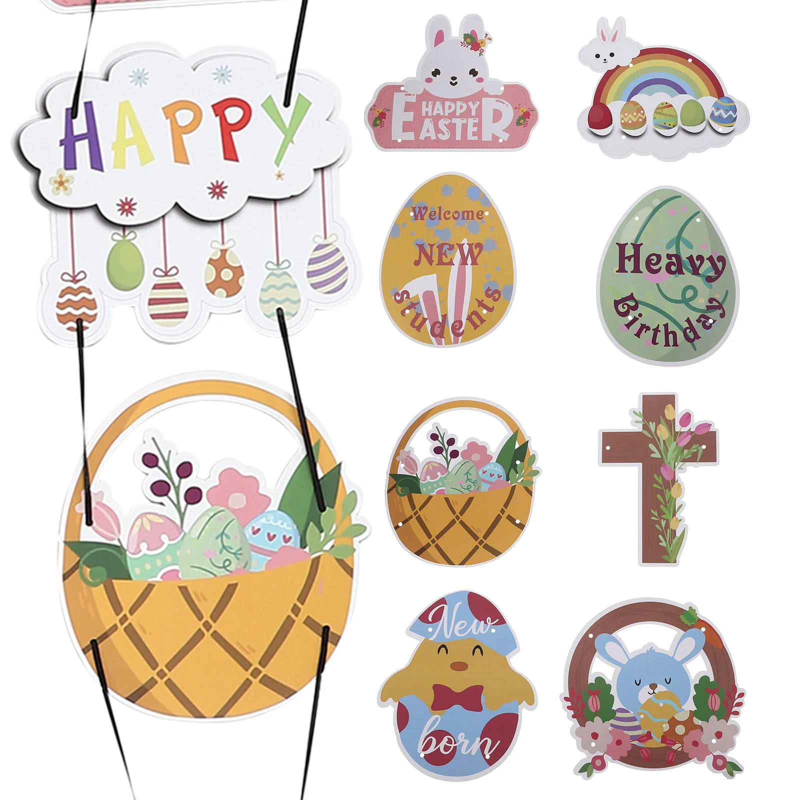 

1 Set of Easter Door Sign Paper Wall Hanging Sign Kindergarten Spring Decoration for Home