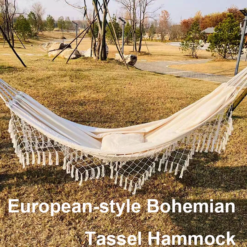 

Гамак с кисточками в Европейском стиле, легкая подвесная кровать из парашютной ткани, для улицы и дома, кровать для сна, сетчатый стул