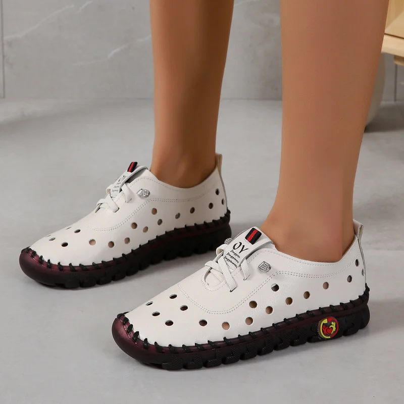 

Soft-soled Hollow Single Shoes Women's Retro Comfortable Flat Casual Shoes Women's Outdoor Lace-up Non-slip Loafers 43 Sneakers