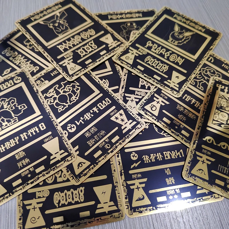 2022 Покемон железные карты черный металл Пикачу Mewtwo Eevee Сквиртл блестящие буквы