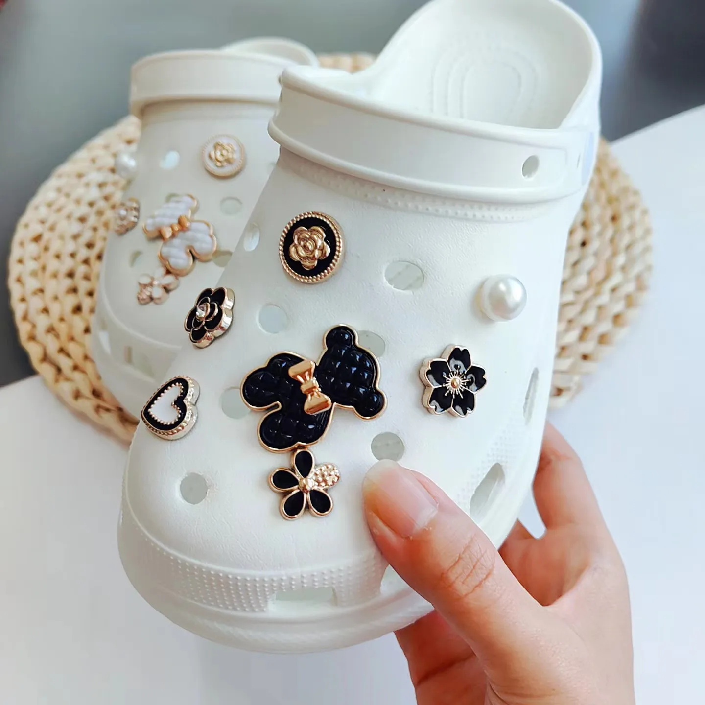 Cute Black White Bear Silver Crocs Charms Fit Jibbitz Shoes Crocs Accessories Set for Girls Boys Kids Women Decoration Cool