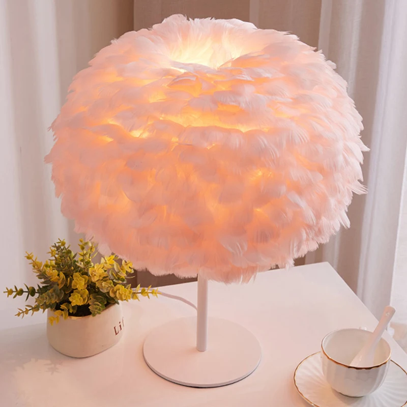 

Feather Table Lamp Creative Fairy Light Usb/Aa Battery Power Diy Wedding Home Bedroom Decor Warm Light Novelty Night Light New