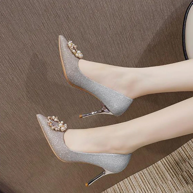 

6.5cm New Hemp Bridesmaid High Heels Female Pointed Toe Plus Size Women Shoes 41 42 43