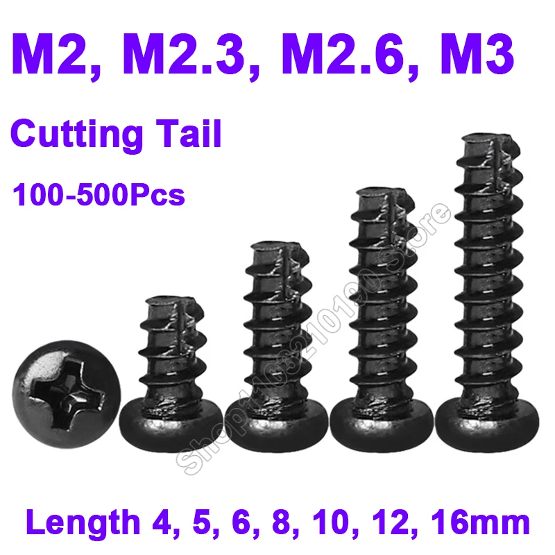 M2 M2.3 M2.6 M3 крестообразный Винт с круглой головкой и хвостовиком Саморез по дереву
