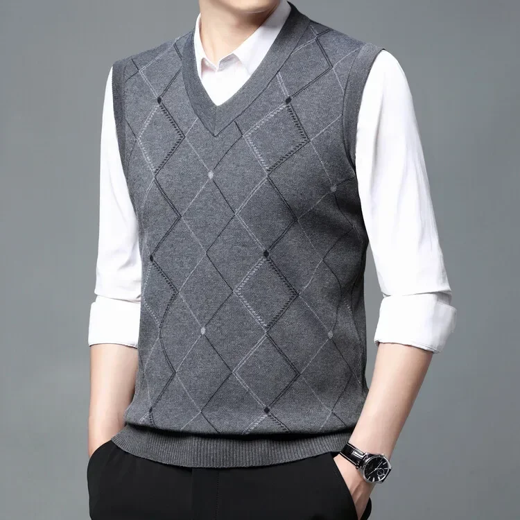 Мужской жилет без рукавов с v-образным вырезом классический деловой трикотаж