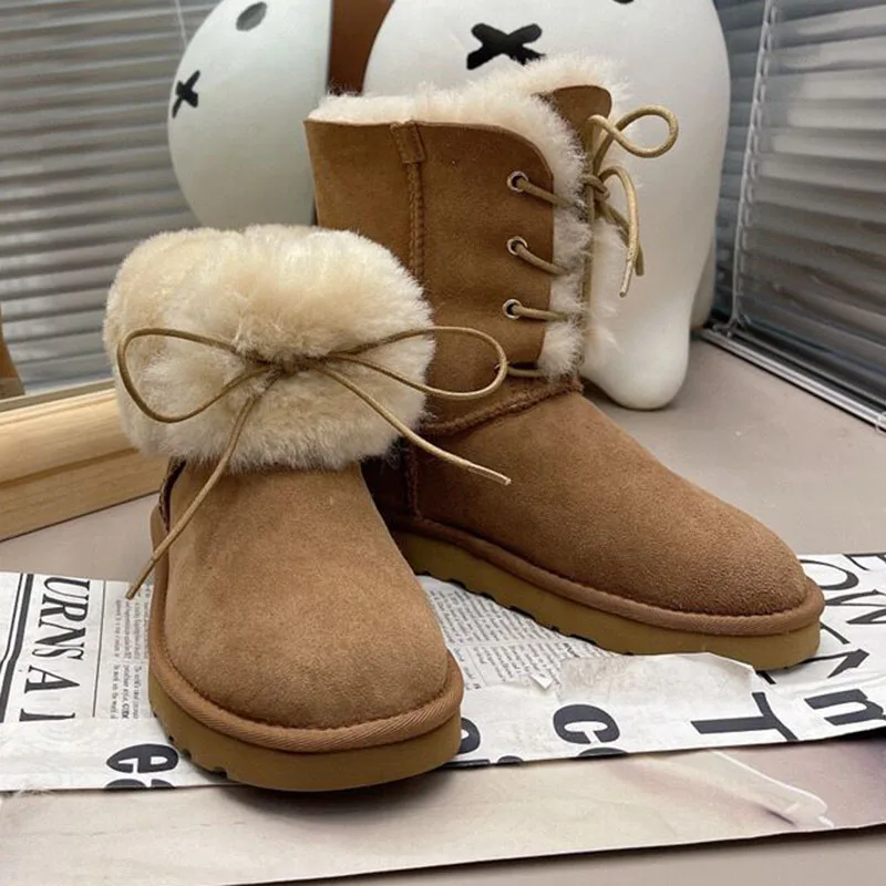 

Женские сапоги с бантом на шнуровке, теплые сапоги до середины икры из хлопка, на платформе, с плюшевой подкладкой, зимний сезон 2023